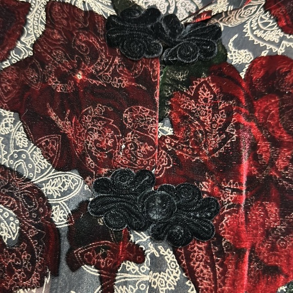 Vintage Aris A Burnout Top Asian Style-Mandarin Collar and Velvet Frog Fasteners - Picture 4 of 14